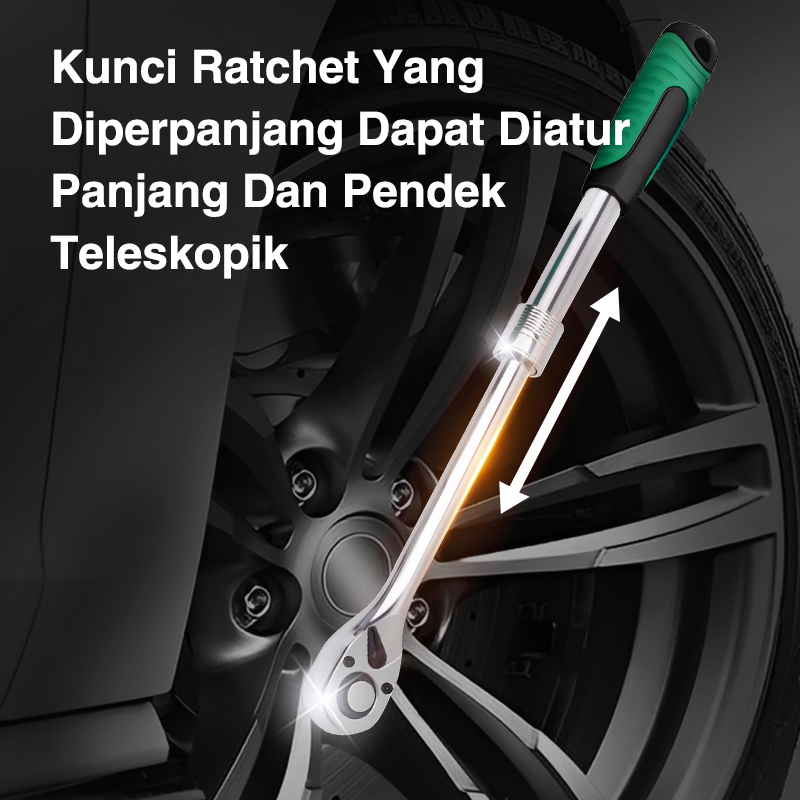 ISKU Gagang Rachet Wrench 1/2 72gigi Panjang 30-43cm Adjustable Kunci Sok Ratchet CR-V Diperpanjang Dapat Diatur