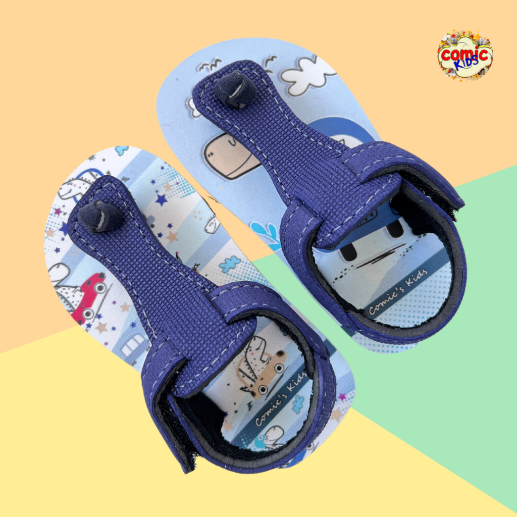 Sepatu Sandal Anak Laki Laki Comickids Sendal Selop Balita Jepit Bayi 1 2 3 Tahun Kids Slippers Marz Blue Dino