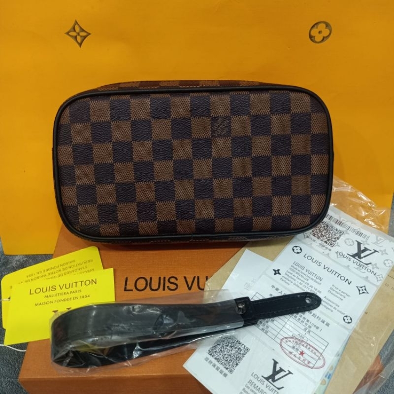 Handbag LV Pochette volga Damier Brown Clutch Tas Tangan Import