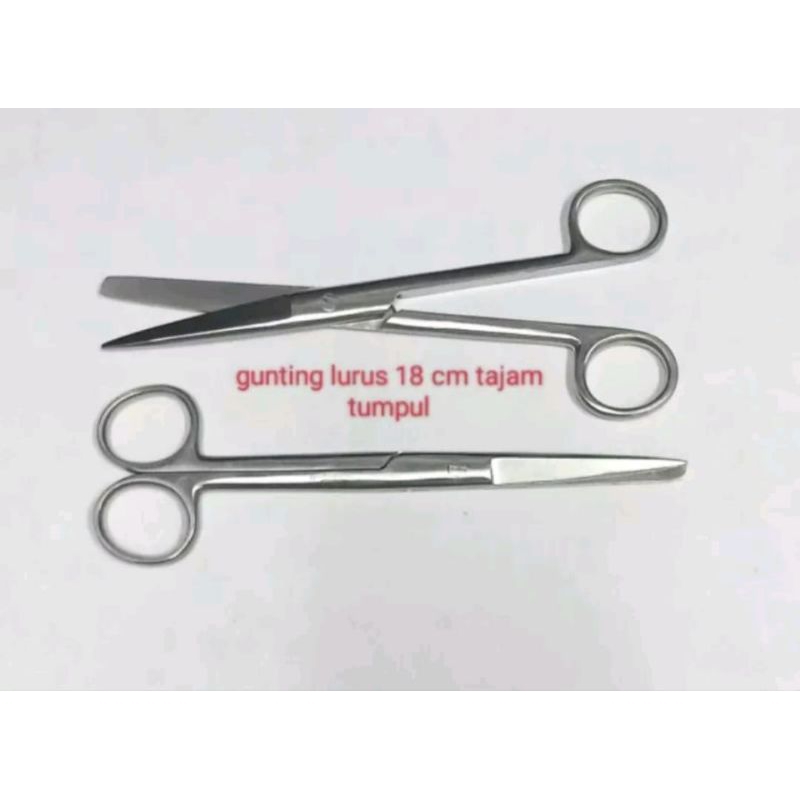 Gunting Medis 18 cm Tajam Tumpul Lurus &amp; Bengkok