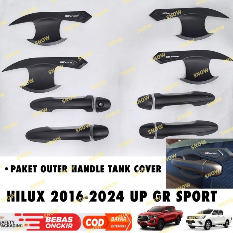 Paket Outer Handle Cover All New Hilux 2016 2022 2023 2024 UP GR SPORT Hitam Carbon