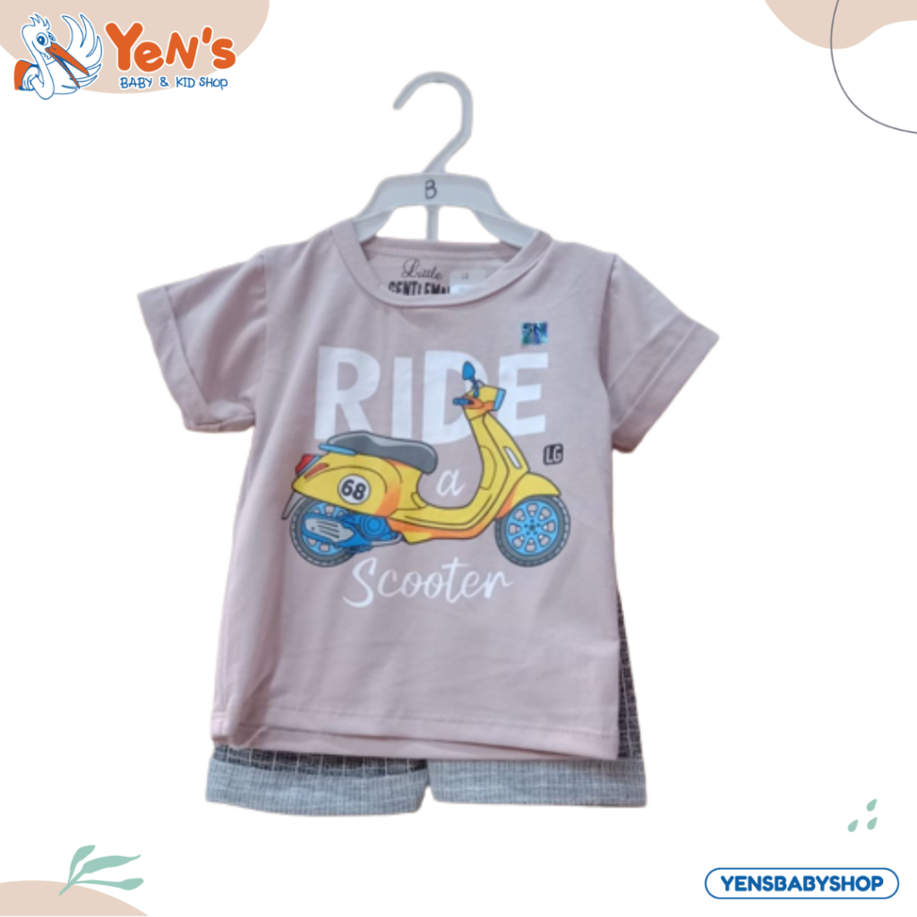 Setelan Baju Pendek Celana Pendek baby laki laki Ride Scooter