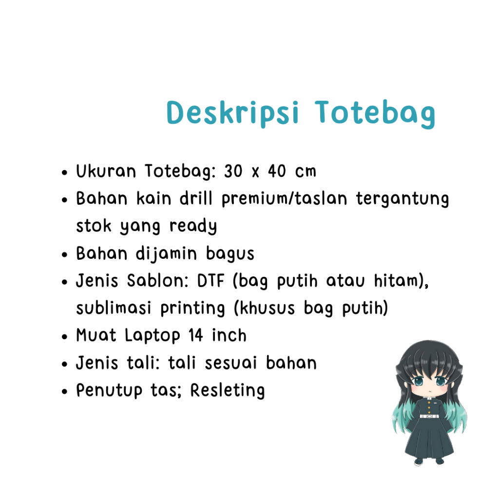 BISA CUSTOM SATUAN TOTEBAG resleting Printing Sublim Anime Demon Slayer series Jepang merchandise tas tote bag kuliah kampus kuliah || Kiiyoomii ||