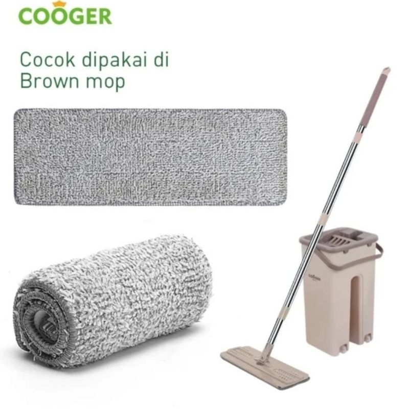 Cooger 1 pcs Refill Kain Pel Microfiber Brown Mop Pengait Dua Sisi