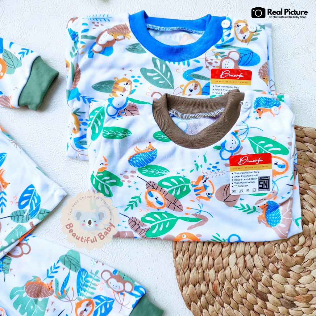 Setelan PIyama Baju Bayi Usia 3-18 Bulan Motif Monkey Monstera / Baju Tidur Bayi Lengan Panjang Celana Panjang Kaos Oblong Kancing Pundak / Baby.ou