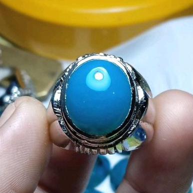batu cincin bacan Doko Mejiko biru satu warna keristal