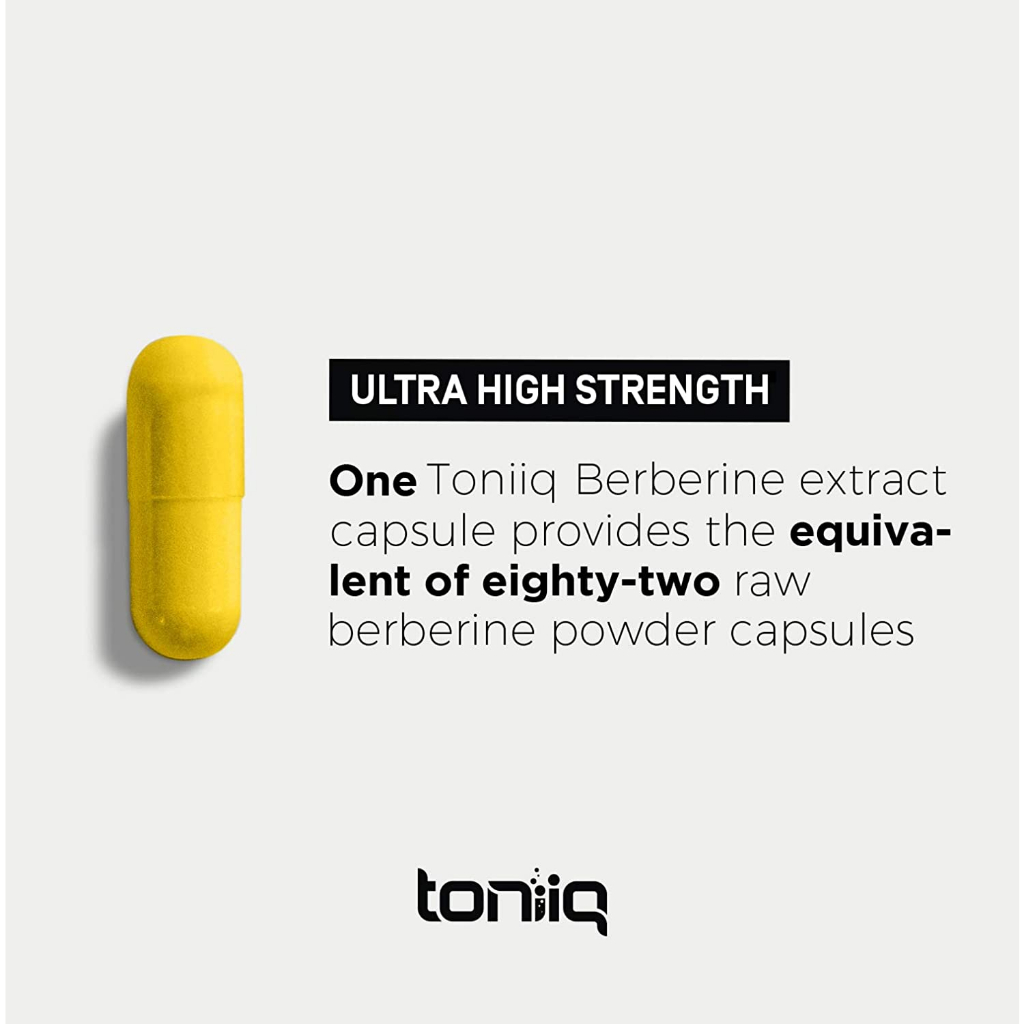 Toniiq Ultra High Strength Berberine HCl 500mg 82:1 Extract 97%+ Purity