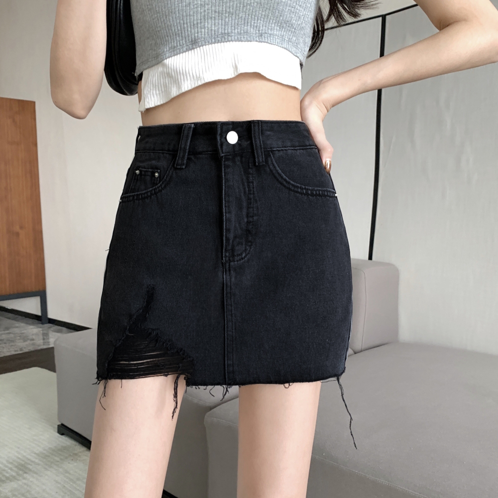 【wanita.id】rok jeans pendek korean style 3 4 highwaist rok mini skirt rok a line fashion wanita