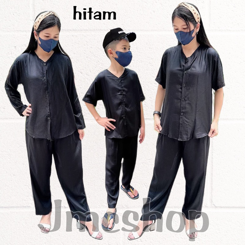 piyama cOzy Lilac Hitam salem kerah V bisa couple ibu anak keluarga baju tidur