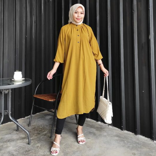 1KG MUAT 4PCS | RENITA LONG TUNIK JUMBO KANCING AIRFLOW CRINKLE BUSUI FRIENDLY LONG TUNIK CRINKLE AIRFLOW JUMBO /  MERANI MIDI DRESS HITS OOTD FASHION WANITA SELEBGRAM TERMURAH