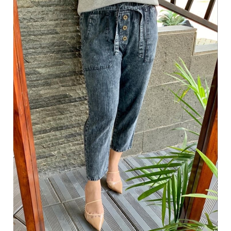 Kayla Pants K3 Celana Baggy Jeans 7/9 Wanita Snow Black