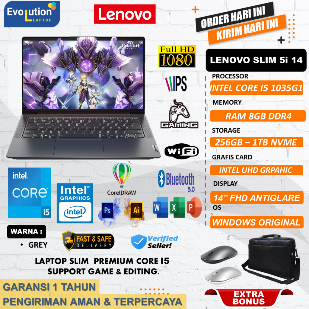 Promo Laptop Lenovo Ideapad Slim 5i 14 Intel Core i5 1035G1 Ram 8GB 1TB SSD FHD IPS windows11