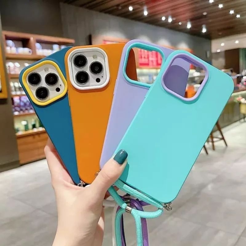 0005 VVV CASE SLINGCASE LANYARD 3 IN 1 PASTEL DOFF FOR SAMSUNG A14 A6+ J8 A54 A24 A34 S10+ Note 9 S9+ plus CASING DOFF PASTEL BABY COLOUR ACCESORIES SARUNG HP