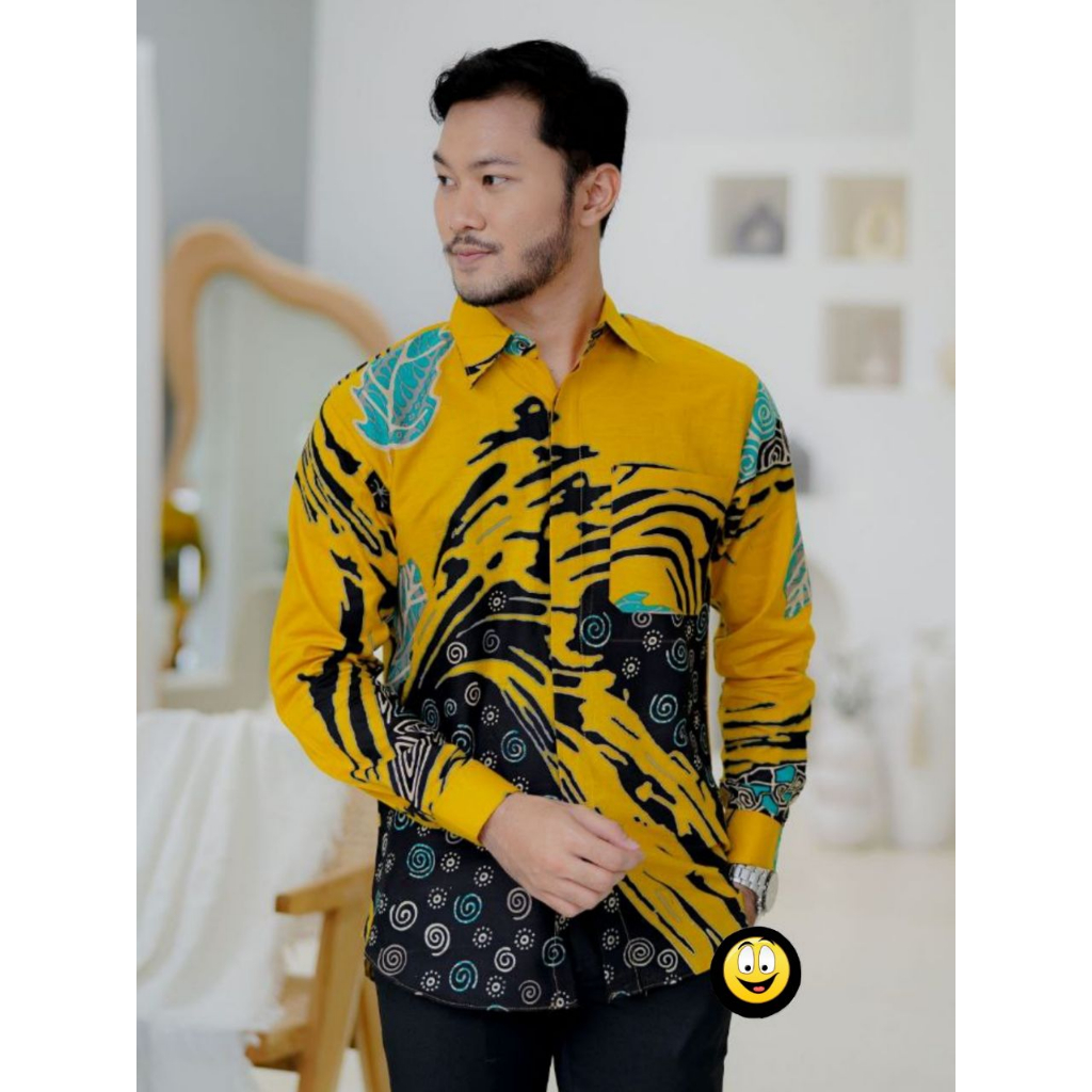 BSWART Batik HRB026 kenongo Hem Pendek anjani biru Pekalongan M L XL Batik Pria MURAH Modern Grosir