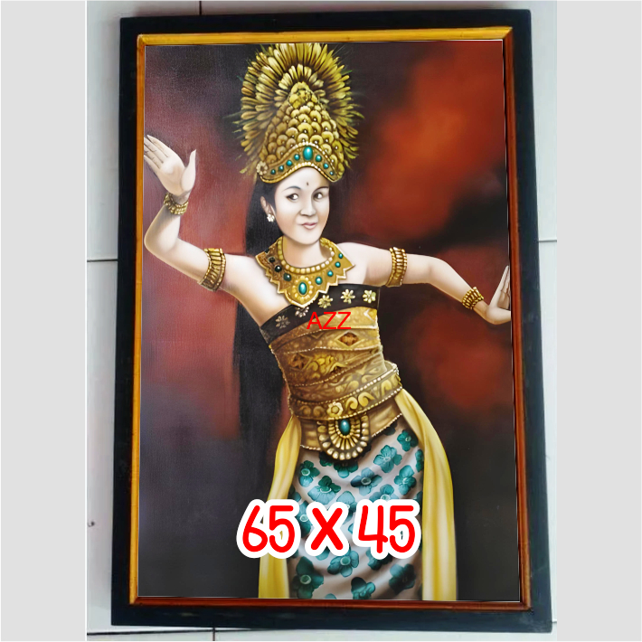 [28] Lukisan Cetak Penari Bali Anggun dan Menawan Plus Bingkai 65 x 45 cm