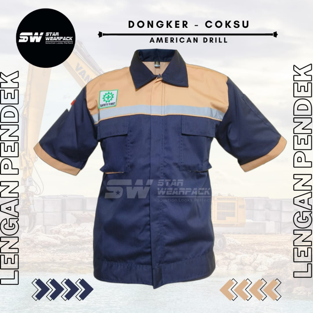 Star Wearpack - Baju Seragam Kerja Proyek Warna Dongker Kombinasi Coksu Lengan Pendek