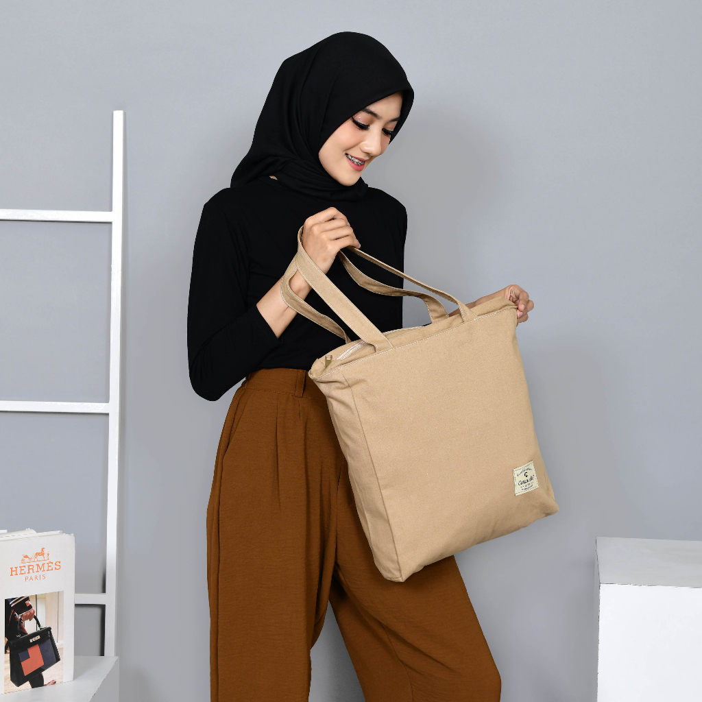 ToteBag Resleting Wanita bahan kanvas Sueding Polos dan Canvas motif aesthetic model Korea style  bisa custom sablon untuk tas seminar kuliah tas belanja gift souvenir dll