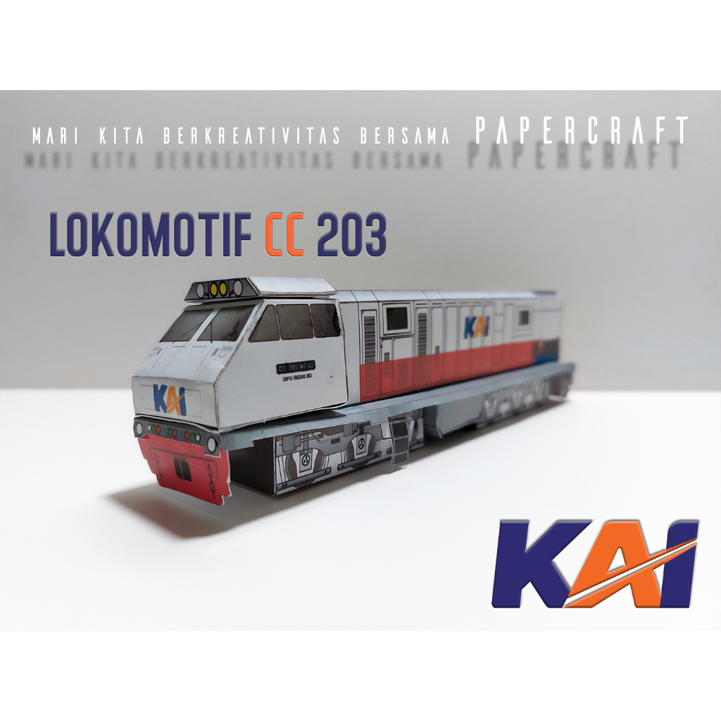 3D Papercraft Kereta Api Indonesia Lokomotif CC 203 Pola Kertas DIY