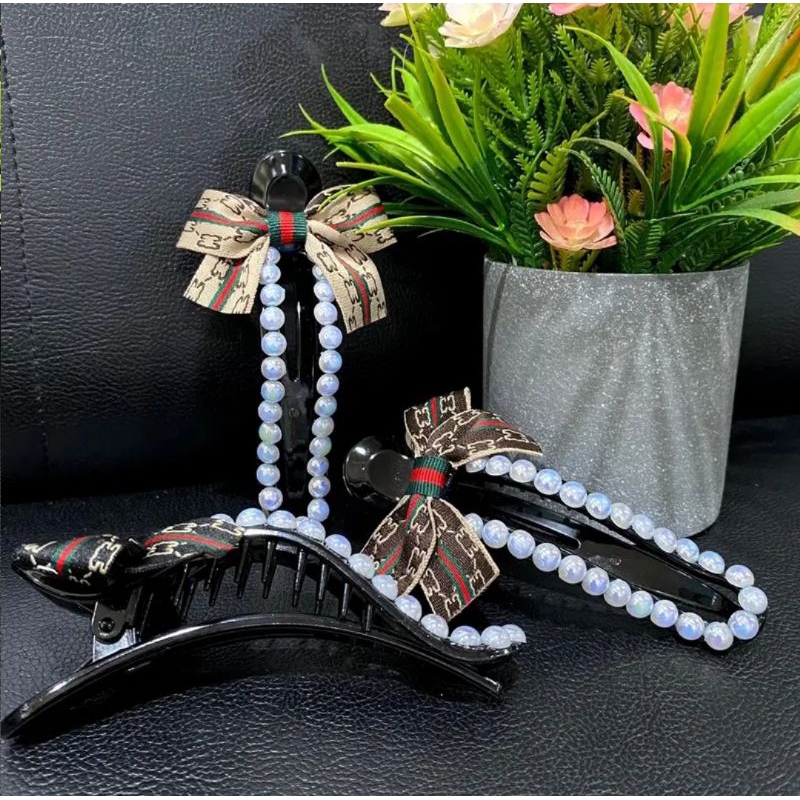 Jedai Bebek Pita Mutiara Bolong 11cm Jepit Rambut Mutiara Duckbill Side Slide Flat Oval Hair Clip