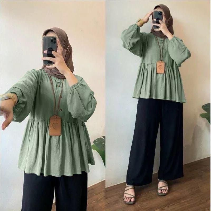 ARINA BLOUSE CRINKLE AIRFLOW TERBARU Atasan Wanita Kerja Polos Remaja Termurah