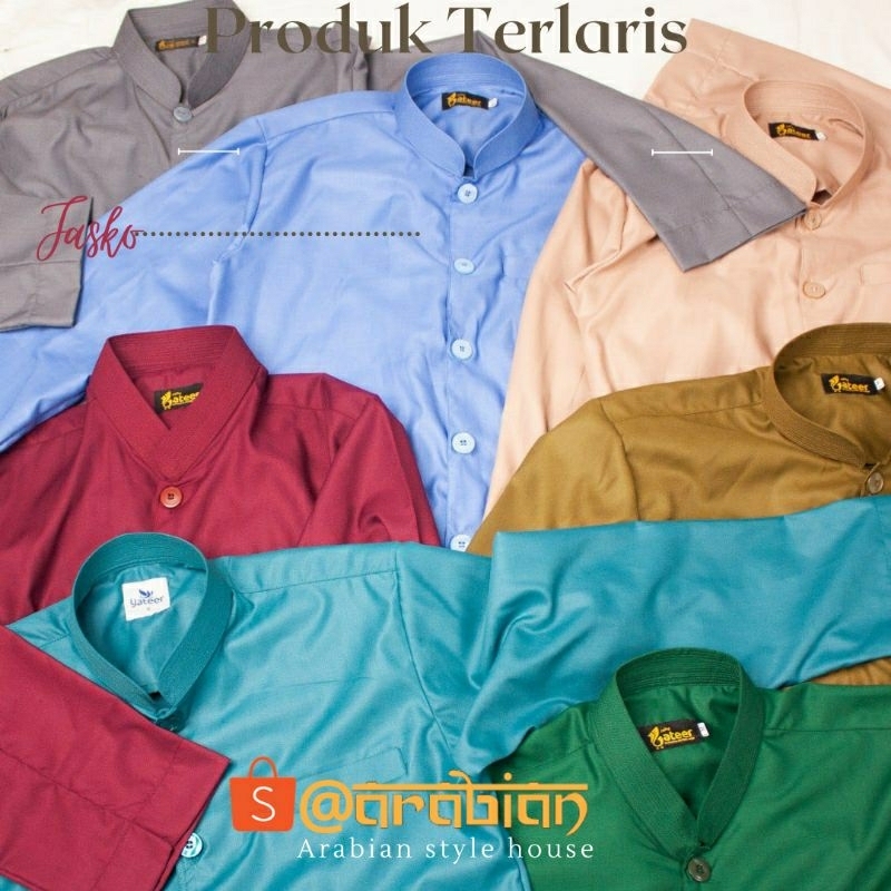 Baju Koko Pria Yateer | Koko Pria Semi Jas Lengan Panjang | Taqwa Racis Kancing Besar