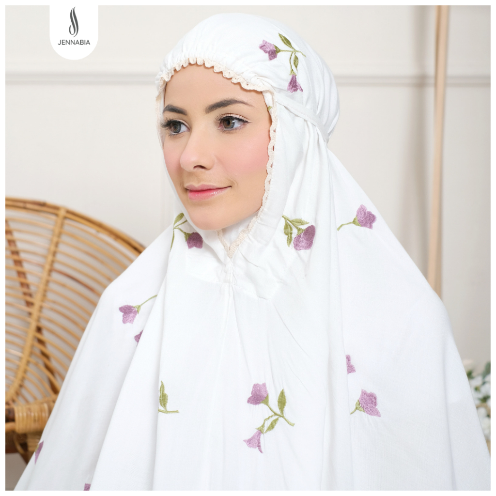 JENNABIA - Mukena Dewasa Katun Premium Bordir Bunga Alamanda Cantik Mewah Terbaru Murah