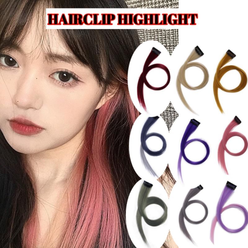 Rambut Palsu Hair Clip Highlight Panjang Jepit Extension Warna Warni Hairclip Hair Clip On Extention Ombre Hairpiece