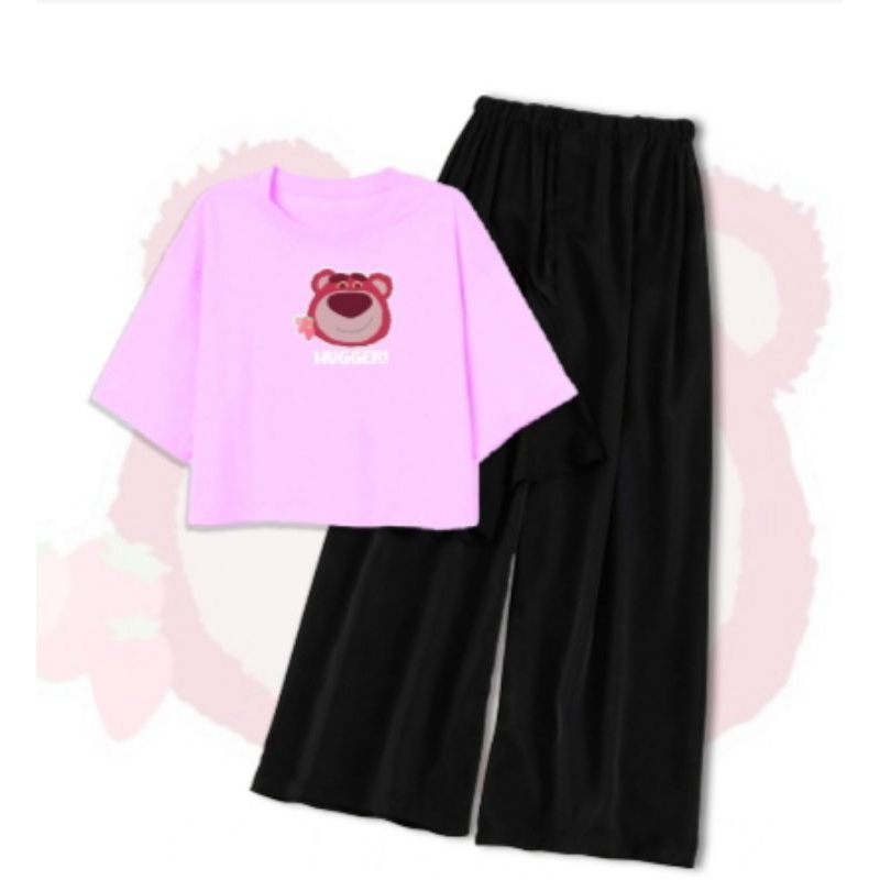 Celana kulot kaos crop 1 set baju remaja