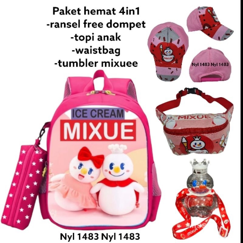 PAKET HEMAT TAS ANAK MIXUE LENGKAP 5IN 1 free tumbler mixuee