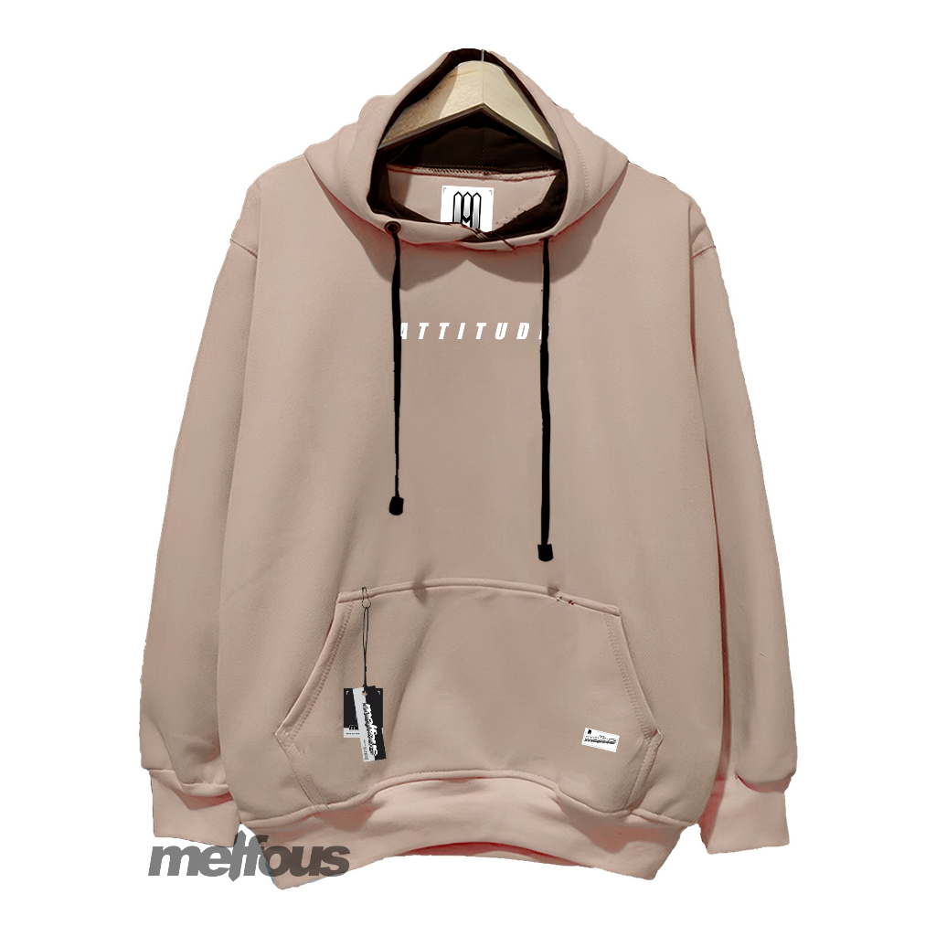 Hoodie Attitude Terbaru Cowok Cewek Unisex Jumbo Oversize M-XXL Warna Cream Motif Simple Estetic Ker