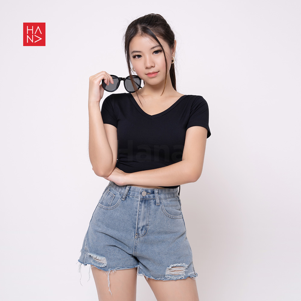 Hana Fashion - Keisha T-Shirt Crop Tee Polos Wanita - CT134