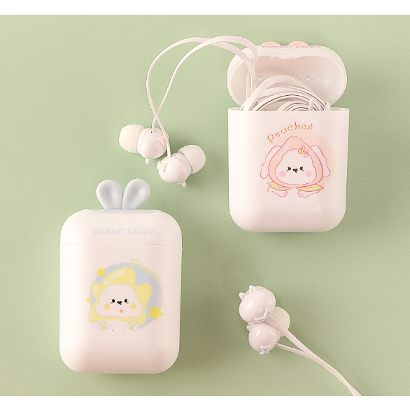 [KIKI-410] Set Headset Earphone RABBIT DIARY / Wadah Earphone Kartun Rabbit / Tempat Headset Kelinci Kotak