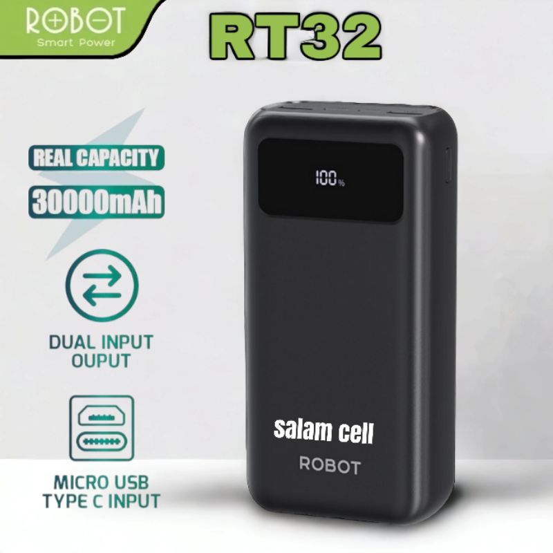 Powerbank Robot RT-32 30.000mAh Fast Charging Original Power Bank Robot Garansi Resmi