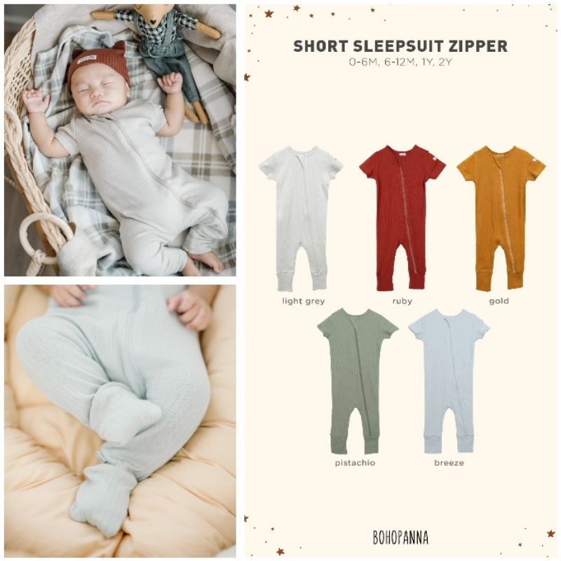 Bohopanna / Boho Panna Short Sleepsuit Zipper / Baju Tidur Anak Bayi Unisex 0-2Y