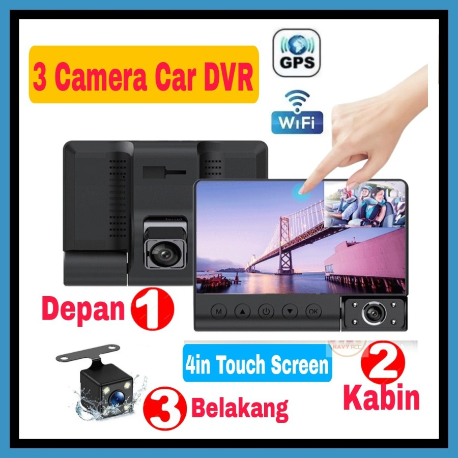 NA - CAR DVR 3 KAMERA WIFI + GPS DASHCAM LCD 4in TOUCH SCREEN V8