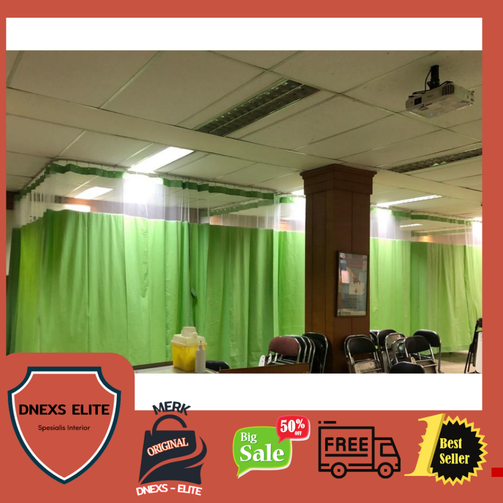 Gorden rumah sakit full pvc warna hijau kombinasi jaring/vitrase