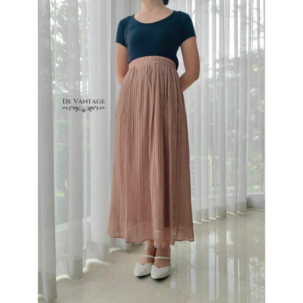 Rok Plisket Panjang / Rok Maxi Polos / Plain Pleated Skirt