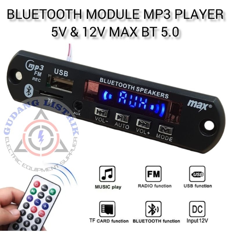 Module Kit Mp3 Player Bluetooth 5.0 Plus Remote 5V 12V Stereo MAX