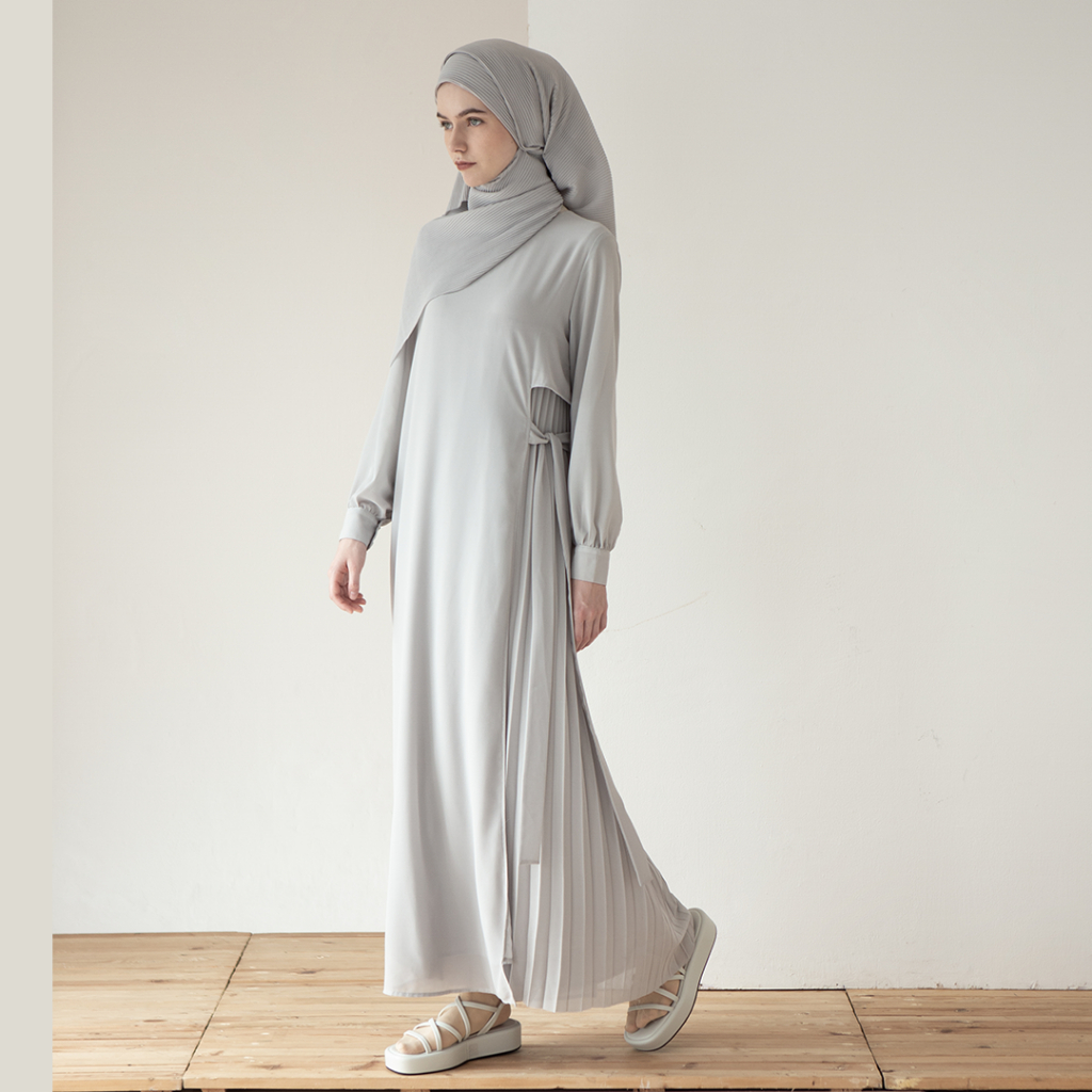 Arundaya by Aska Label - Dress wanita plisket gamis wanita panjang pleats kombinasi lengan panjang