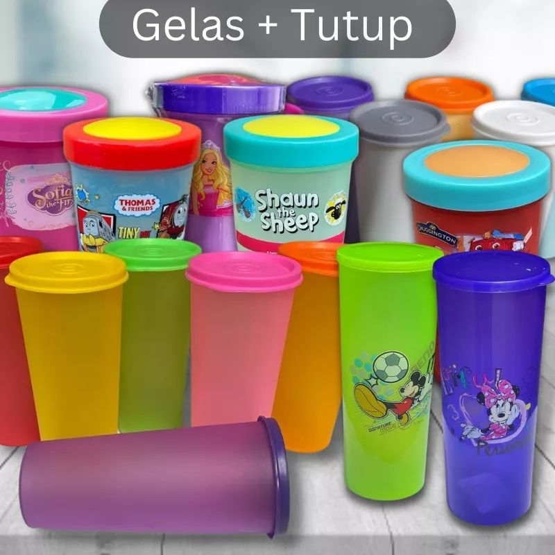 Gelas Tutup 450 Ml - Souvenir Ulang Tahun Anak - Souvenir Gelas Murah