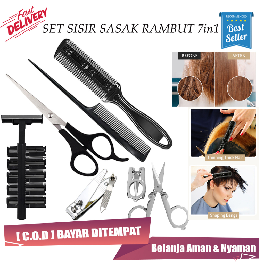 Alat Cukur Rambut 7 in 1 Peralatan Hair Styling Set Gunting Sisir Sasak