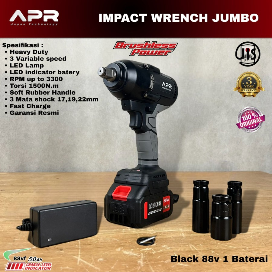 Impact wrench APR JAPAN JUMBO 88V BLACK EDITION 1500NM original 1 Baterai