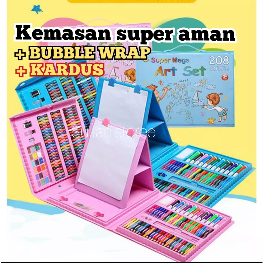 Art set Crayon Anak Pengasah 208pcs DAN 150pcs Set Alat Menggambar Melukis anak