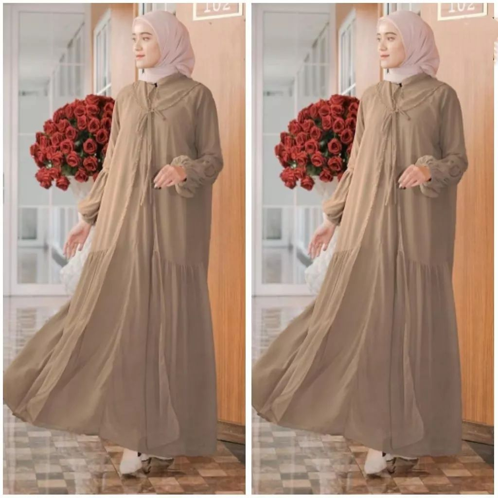 Baju Gamis Ceruty Babydoll Aksen Mutiara Velia Maxy Dress Gamis Modern Terbaru 2023 Abaya Jumbo Premium Polos Simple Elegant