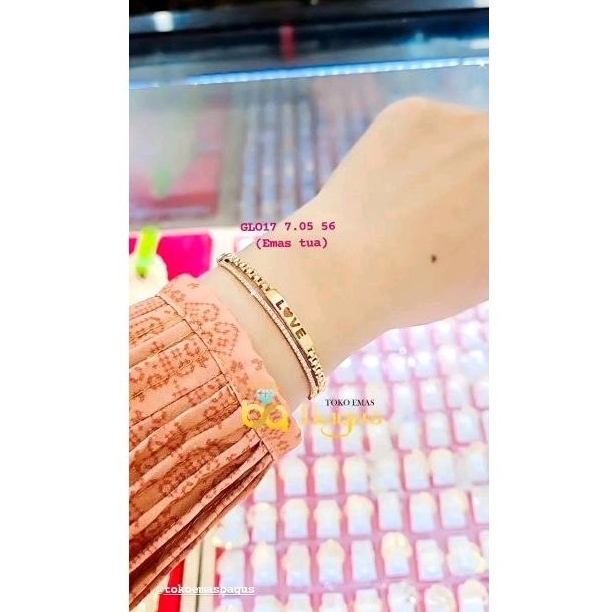 Gelang Oval Emas Asli Variasi Permata K750/17k