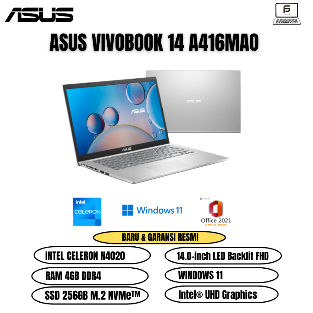 ASUS VIVOBOOK 14 A416MAO FHD425 N4020 4GB 256SSD W11+OHS 14.0FHD BLIT SLV &amp; GRY