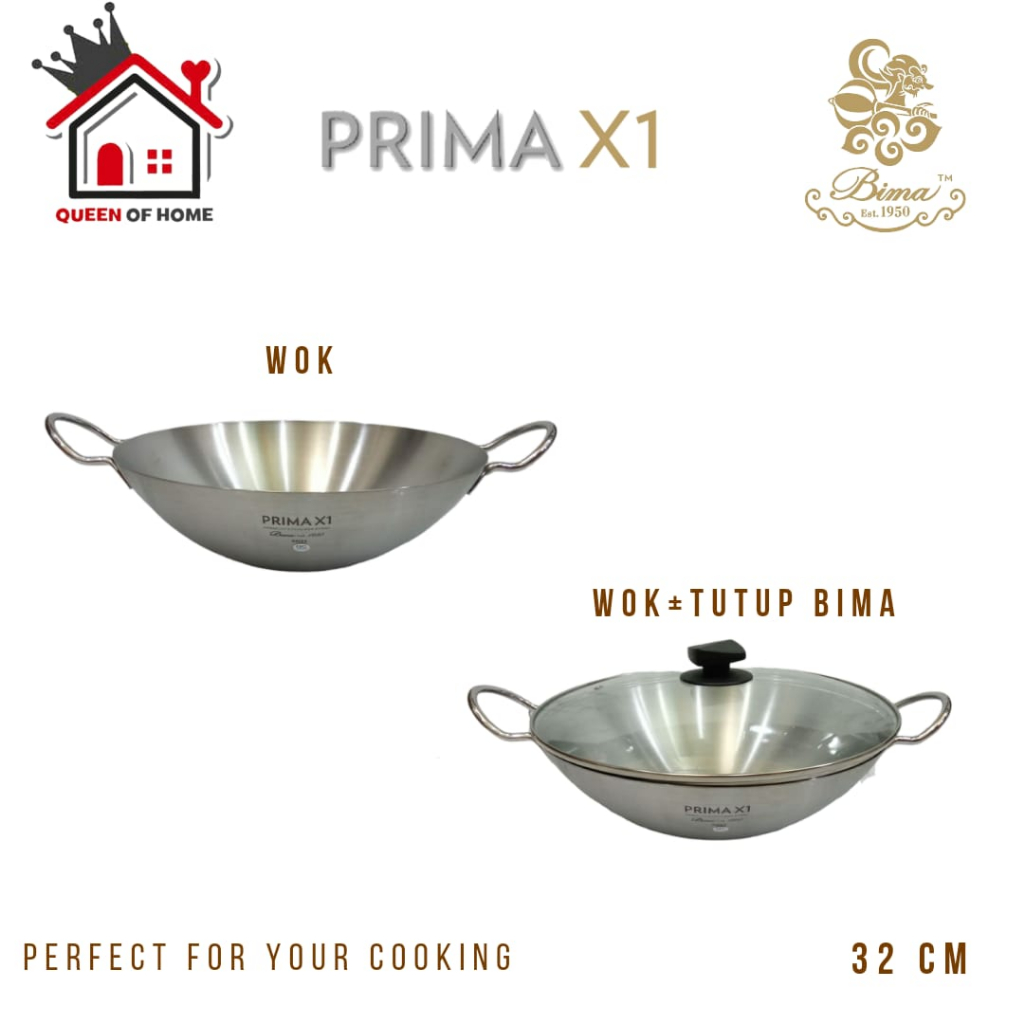 Bima Prima X1 Wok 32cm Wajan Penggorengan Kuali Stainless Steel BP220016 Asian Wok