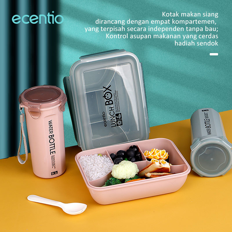 ecentio &amp; FOODI 2/3/4 Sekat 1000ml/1100ml Kotak Makan Set anak Lunch box+anak cangkir 500ml/Lunch Box Set 2/3/4 Grid Kotak Bekal Makan Botol Minum Free Sendok/tempat makan anak/Tempat Makanan anak kecil BPA free/Home &amp; Living/Kitchenware/Food Storage