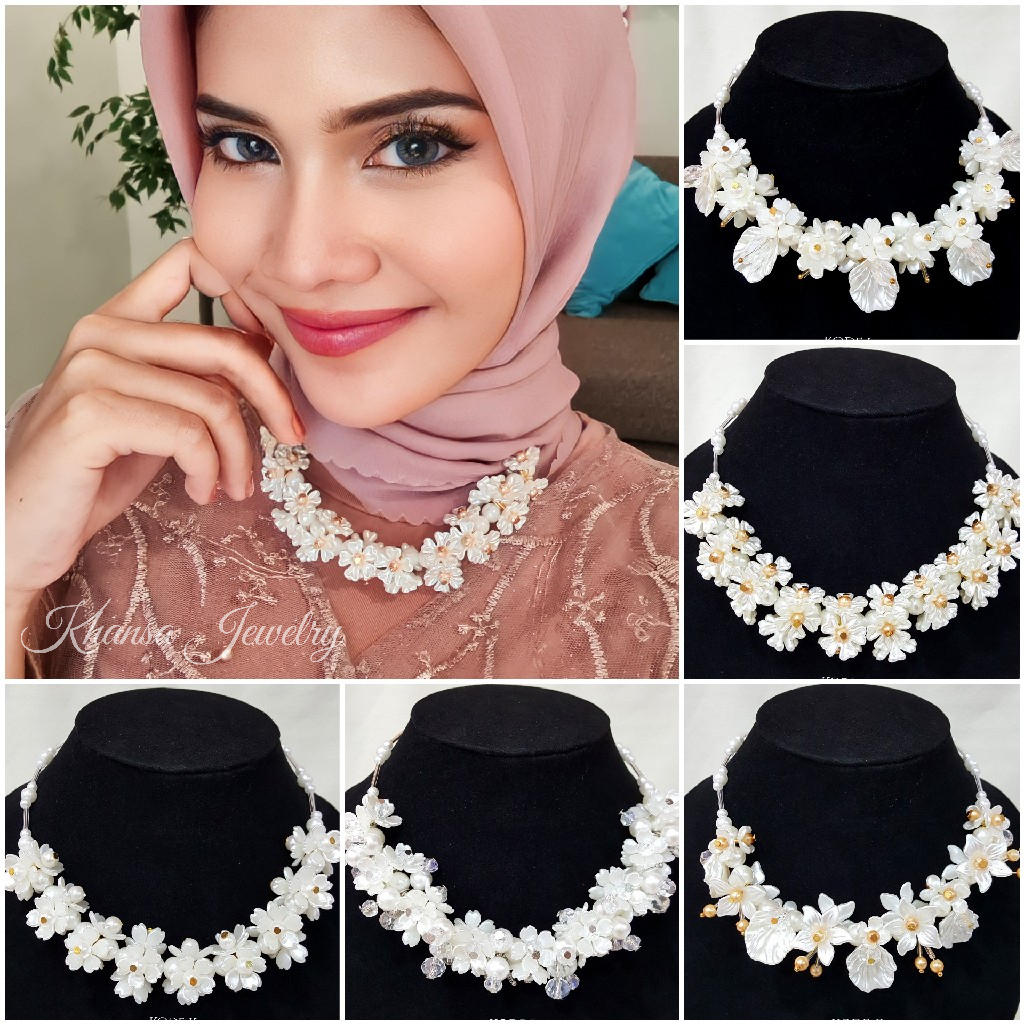 Kalung Hijab Beads Necklace Crystal Kalung Kondangan Kelopak Bunga - KH003