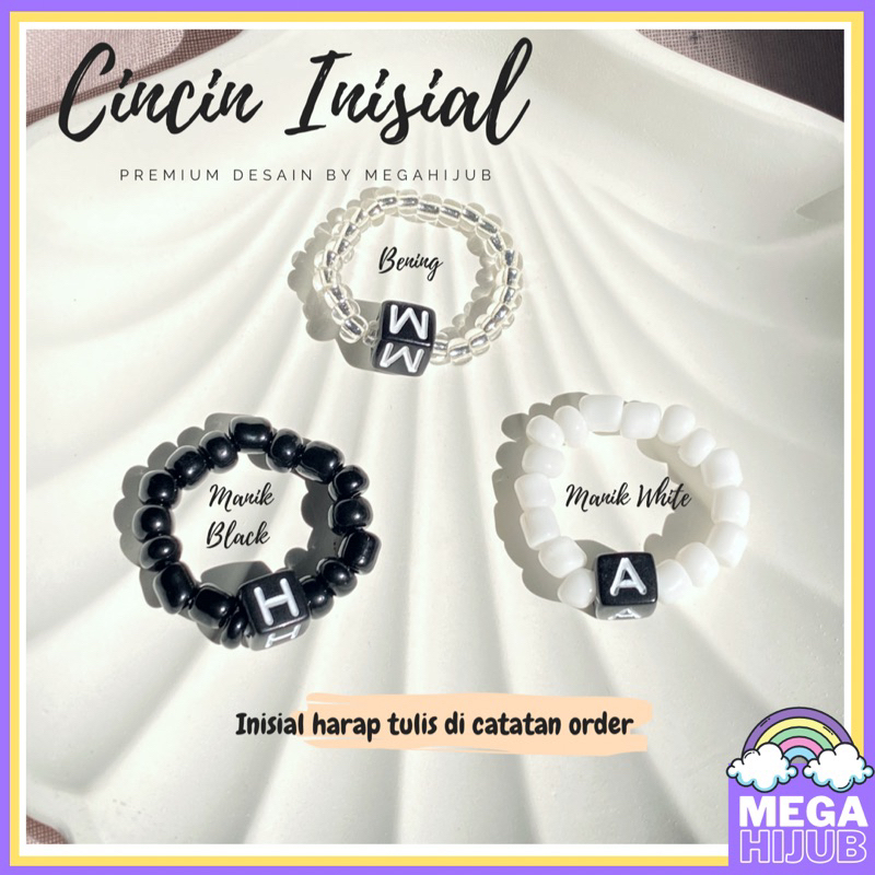 CINCIN INISIAL - beads ring korea cincin manik inisial cincin mutiara korea